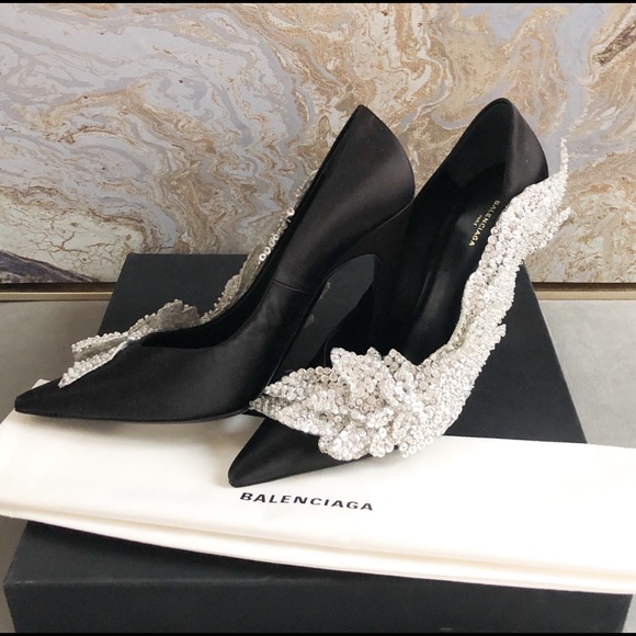 New Balenciaga Talin Slash Crystal BlackPump Heels - Picture 3 of 8